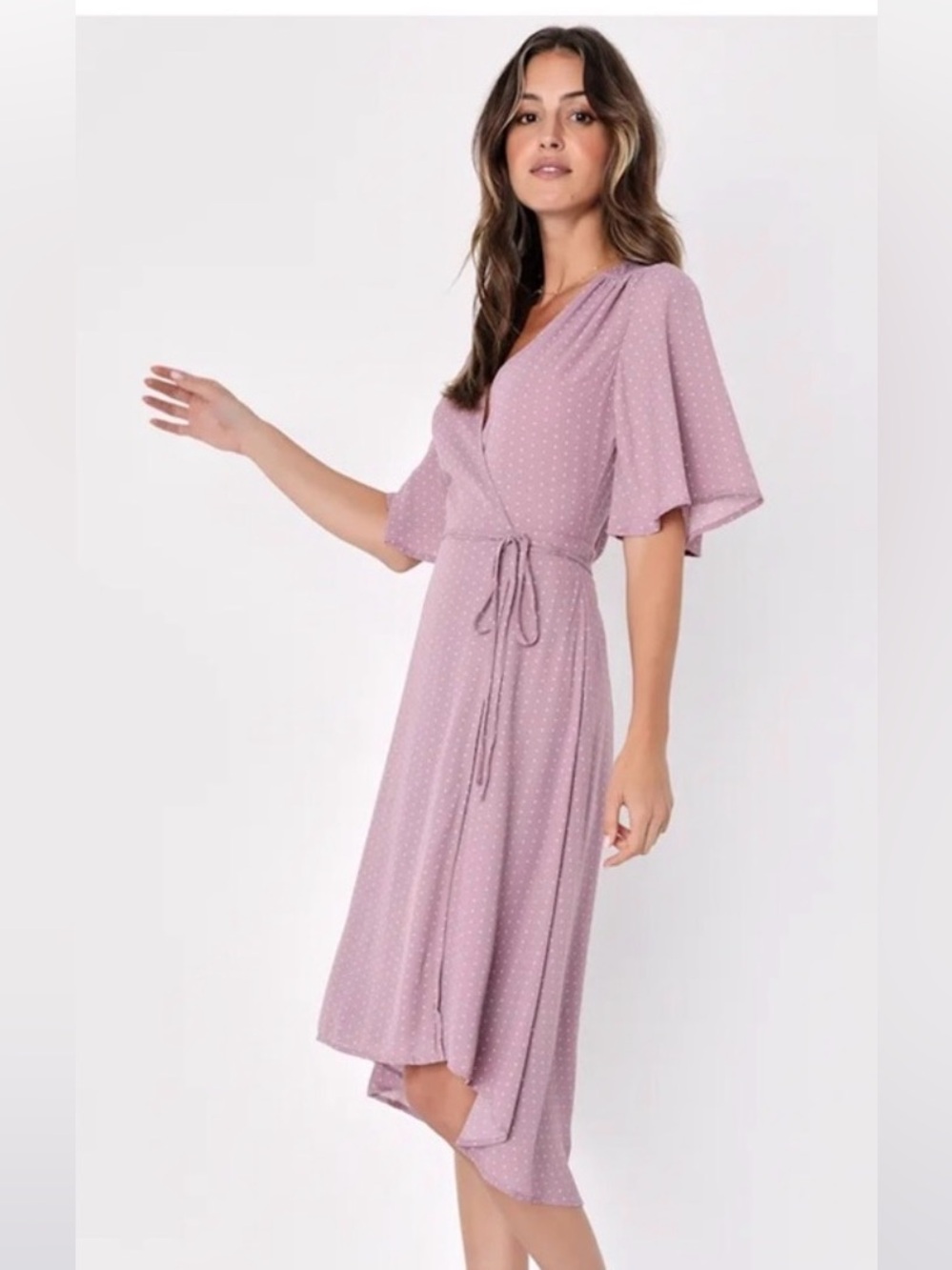 Farah Mauve Print Midi Wrap Dress